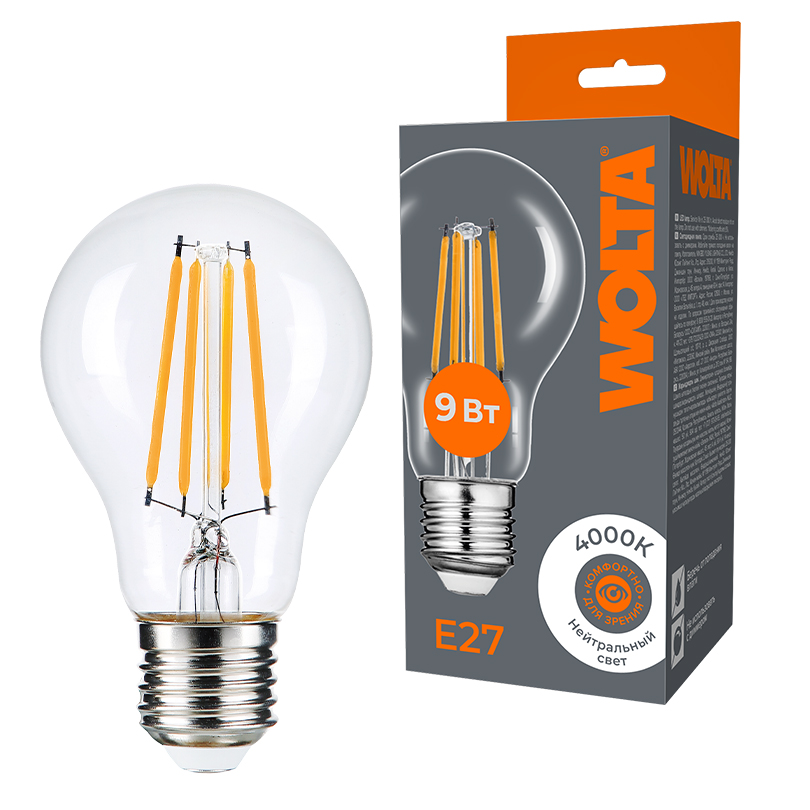 Светодиодная лампа WOLTA FILAMENT WF-A60-9W4KE27 9Вт 4000K Е27